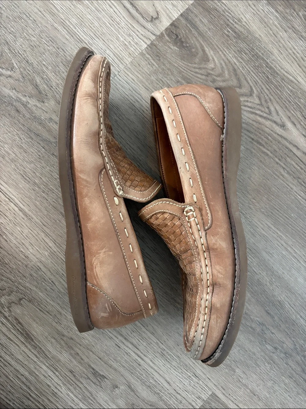 Tommy Bahama Brooks Bay Woven Brown Leather Slip On Loafer Shoes